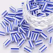 Glass Bugle Beads, Opaque Colours Seep, Round Hole, Blue, 8~10x4mm, Hole: 1.8mm, about 1800pcs/pound(SEED-S055-A-003)