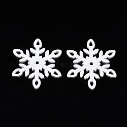 Christmas Theme Spray Painted Wood Pendants, Snowflake, White, 50x44x2.5mm, Hole: 3mm(WOOD-N005-33)