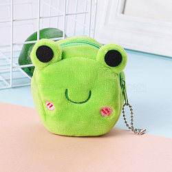 Plush Zip Wallets, Change Purse, with Iron Ball Chain, Frog Pattern, 5~8x8~10cm(KEYC-PW0002-050J)