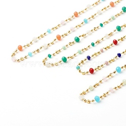 Chain Necklace, with Brass & Glass Beaded Chain, Mixed Color, 40x0.2cm(NJEW-JN03546)