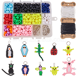 DIY Keychain Making, with Resin Large Hole Beads, Iron Key Clasp Finding and Polyester Cord, Mixed Color, 14x10.8x3cm(DIY-SC0005-35P)