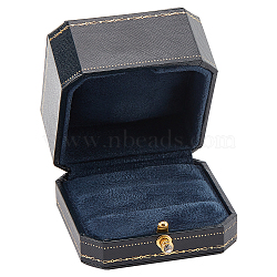 Rectangle Cardboard Jewelry Couple Ring Storage Box, with Blue Faux Suede Inside and Brass Clasps, Double Ring Case for Wedding Engagement Gift Favor, Black, 8.1x9.1x6.1cm(CON-WH0087-82)