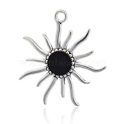Antique Silver Alloy Enamel Sun Pendants, Black, 51.5x47x3mm, Hole: 4mm(ENAM-M020-02)