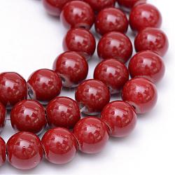 Painted Glass Bead Strands, Baking Paint, Round, FireBrick, 4mm, Hole: 1.1~1.3mm, about 200pcs/strand, 31.4 inch(DGLA-S071-4mm-B20)