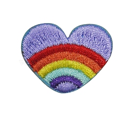 Love Heart with Rainbow Computerized Embroidery Cloth Iron on Patches, Stick On Patch, Costume Accessories, Appliques, for Valentine's Day, Colorful, 20x28mm(WG25475-03)
