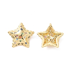 Star Brass Micro Pave Colorful Cubic Zirconia Charms, Cadmium Free & Nickel Free & Lead Free, Real 18K Gold Plated, 13x13.5x5.5mm, Hole: 2x2.8mm(KK-G435-31G)