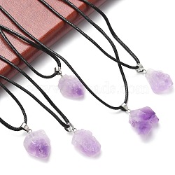 Natural Amethyst Pendant Necklaces, with Wax Cord and Iron Curb Chains, 17.59 inch(44.7cm), 1.5mm(NJEW-E146-01)