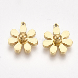 Ion Plating(IP) 304 Stainless Steel Charms, Flower, Real 18K Gold Plated, 11x9.5x4mm, Hole: 0.8mm(STAS-S107-26B)