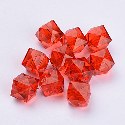 Transparent Acrylic Beads, Faceted, Cube, Red, 10x10x8mm, Hole: 1.5mm(X-TACR-Q259-10mm-V12)