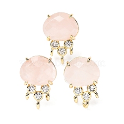 Brass Micro Pave Cubic Zirconia Stud Earring Findings with Natural Rose Quartz, Jellyfish, Facted, Rack Plating, 19.5x13mm, Hole: 1.8mm, Pin: 0.8x12.5mm(KK-Z096-05G-07)