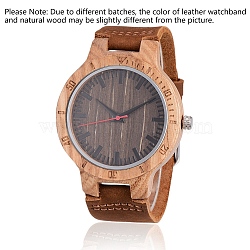 Zebrano Wood Wristwatches, Men Electronic Watch, with Leather Watchbands and Alloy Findings, Saddle Brown, 260x23x2mm, Watch Head: 56x48x12mm, Watch Face: 37mm(WACH-H036-17)