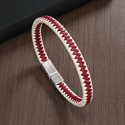 Imitation Leather Cord Braided Bracelets, Alloy Magnetic Clasp Jewelry for Men, Platinum, FireBrick, 8.27 inch(21cm)(FS-WGFB3DB-01)