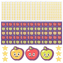 Olycraft 80 Sheets 2 Styles Self-Adhesive Teacher Reward Paper Stickers, Apple with Smiling Face & Gold Stamping Star, for Kids, Students, Classroom Supplies, Mixed Color, 118~128x98~150x0.1~0.2mm(STIC-OC0001-01)