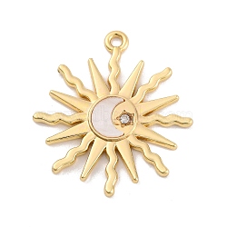 Alloy Acrylic Sheet Pendants, with Crystal, Sun, Golden, 27.5x25x2mm, Hole: 1.6mm(FIND-U007-15G)