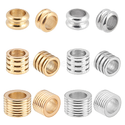 304 Stainless Steel Beads, Large Hole Beads, Grooved, Column, Mixed Color, 10~13x6~8.5mm, Hole: 6.8~8mm, 12pcs/box(STAS-UN0019-61)