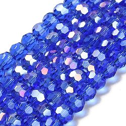 Transparent Glass Beads, 32 Facets, AB Color Plated, Round, Royal Blue, 6x5.5mm, Hole: 1.2mm, about 91~93pcs/strand, 19.57''~19.92''(49.7~50.6cm)(EGLA-A035-T6mm-B21)