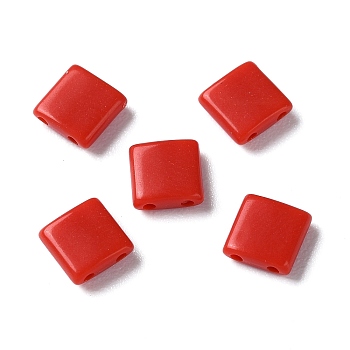 Opaque Acrylic Slide Charms, Square, Red, 5.2x5.2x2mm, Hole: 0.8mm