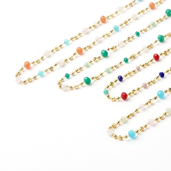 Chain Necklace, with Brass & Glass Beaded Chain, Mixed Color, 40x0.2cm