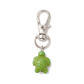 Tortoise Synthetic Turquoise Pendant Decoration, for Backpack Key Chain Ornaments, with Zinc Alloy Swivel Clasp, Platinum, 50mm