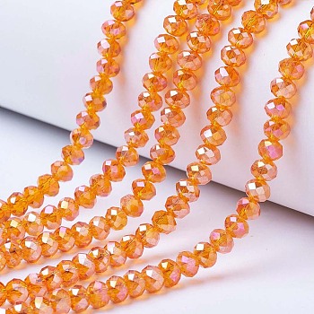Electroplate Glass Beads Strands, AB Color Plated, Faceted, Rondelle, Dark Orange, 6x5mm, Hole: 1mm, about 85~88pcs/strand, 16.1~16.5 inch(41~42cm)