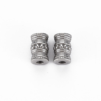 304 Stainless Steel Beads, Cadmium Free & Nickel Free & Lead Free, Grooved, Column, Stainless Steel Color, 9.5x6mm, Hole: 2mm