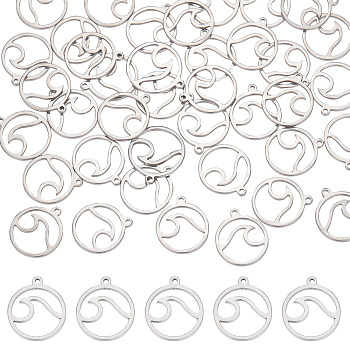 40Pcs 304 Stainless Steel Pendants, Ring with Spoondrift, Stainless Steel Color, 16x14x1.5mm, Hole: 1mm