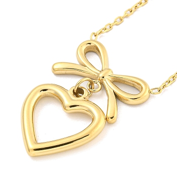 Ion Plating(IP) 304 Stainless Steel Pendants Necklace for Women, Heart & Bowknot, Real 18K Gold Plated, 16.22 inch(41.2cm)