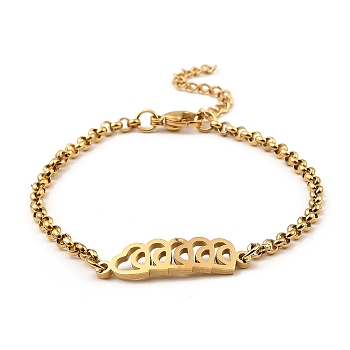 201 Stainless Steel Link Bracelet for Women, Golden, Heart, 7-3/8 inch(18.6cm)