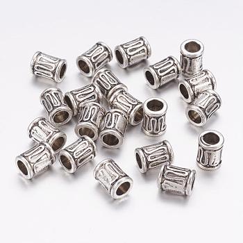 Tibetan Style Alloy Beads, Lead Free & Nickel Free & Cadmium Free, Column, Antique Silver, about 8mm long, 6mm wide, hole: 4mm