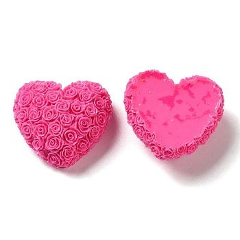 Opaque Resin Cabochons, Heart, Camellia, 22.5x25x11mm