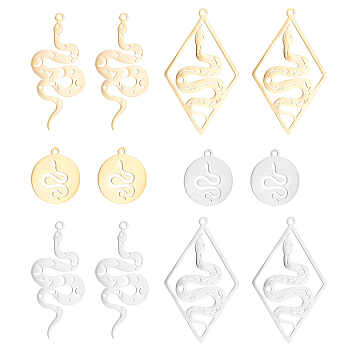 12Pcs 6 Style 201 Stainless Steel Pendants, Laser Cut, Golden & Stainless Steel Color, 17~41.5x15~25x1mm, Hole: 1.4~1.5mm, 2pcs/style
