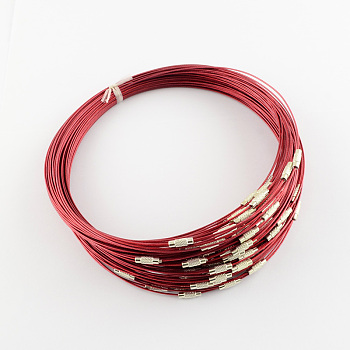 Stainless Steel Wire Necklace Cord DIY Jewelry Making, with Brass Screw Clasp, Red, 17.52 inch(44.5cm), 1mm, Inner Diameter: 5.71 inch(14.5cm)
