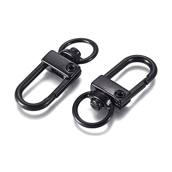 Baking Painted Alloy Swivel Clasps, Swivel Snap Hook, with Iron Findings, Black, 33.5x13x5mm, Hole: 6x9.5mm
