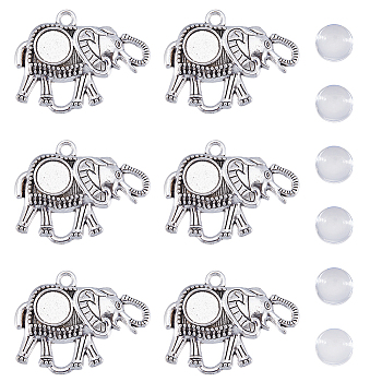DIY Blank Dome Elephant Pendant Making Kit, Including Alloy Pendant Cabochon Settings, Glass Cabochons, Antique Silver, 60Pcs/box