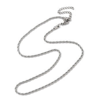 304 Stainless Steel Rope Chain Necklaces, Stainless Steel Color, 16.22 inch(41.2cm)