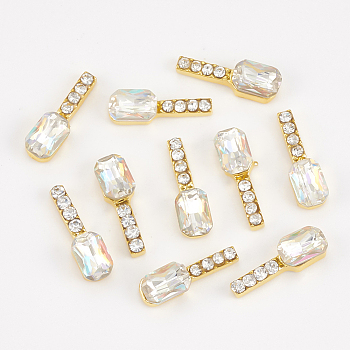 Alloy Rhinestone Cabochons, Nail Art Decoration Accessories, Rectangle, Golden, Crystal AB, 13x4x3.5mm