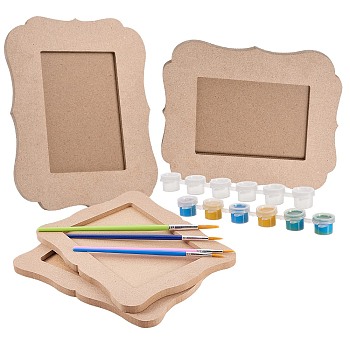 DIY Photo Frames Makings, with Unfinished Wooden Photo Frames, Plastic Art Brushes Pen Value Sets, 6 box lastic Empty Paint Palette, Mixed Color, 185x140mm