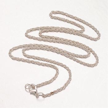 Iron Necklace Making, Rope Chain, with Alloy Lobster Clasp, Silver Color Plated, 24.8 inch