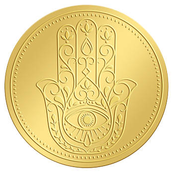Self Adhesive Gold Foil Embossed Stickers, Medal Decoration Sticker, Hamsa Hand Pattern, 5x5cm