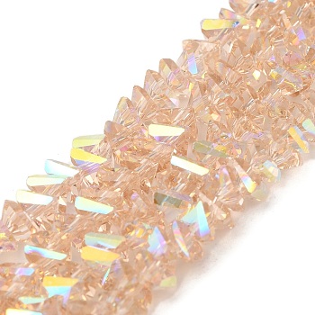 Transparent Glass Beads Strands, Faceted, AB Color, Triangle, PeachPuff, 6x6x3mm, Hole: 1.2mm, about 87~93pcs/strand, 9.45''~11.61''(24~29.5cm)