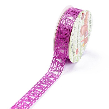 Bud Silk Stationery Stickers, Glittery Hollow Out Lace Tape, for Masking Tape DIY Sticker Scrapbooking Tools, Magenta, 1.5x0.02cm, 1m/roll