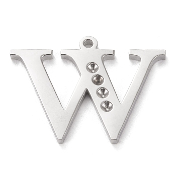 304 Stainless Steel Letter Pendant Rhinestone Settings, Stainless Steel Color, Letter.W, W: 16x22x1.5mm, Hole: 1.2mm, Fit for 1.6mm rhinestone