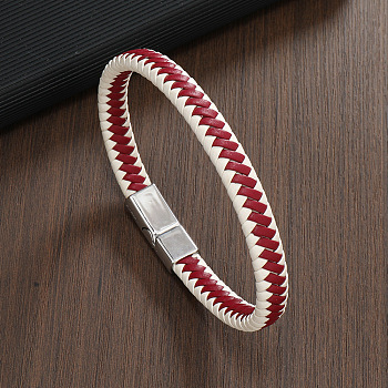 Imitation Leather Cord Braided Bracelets, Alloy Magnetic Clasp Jewelry for Men, Platinum, FireBrick, 8.27 inch(21cm)