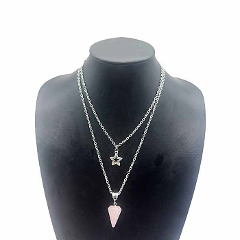 Star Pendant Necklaces, Natural Dioptase Hexagonal Cone Necklace, Double Layer Necklaces