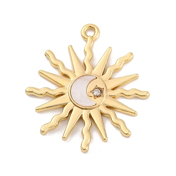 Alloy Acrylic Sheet Pendants, with Crystal, Sun, Golden, 27.5x25x2mm, Hole: 1.6mm