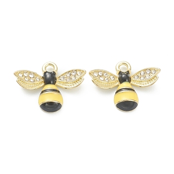 Alloy Enamel Pendants, with Crystal Rhinestone, for DIY Accessories, Bees, Light Gold, Lead Free & Cadmium Free, Yellow, 13.5x17x3mm, Hole: 1.8mm