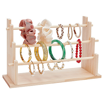 3-Tier Wood Scrunchie Riser Holders, Hair Accessories Organizer Stands, PapayaWhip, 31.6x9.8x19.5cm