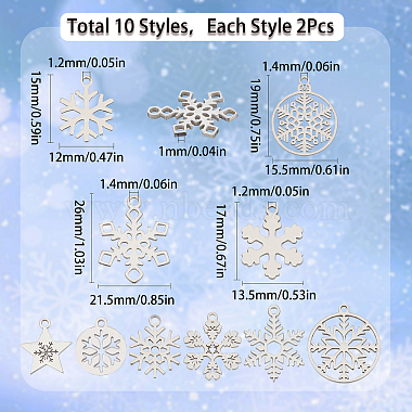 20Pcs 10 Style Christmas 201 & 304 Stainless Steel Pendants(STAS-SC0005-20)-2