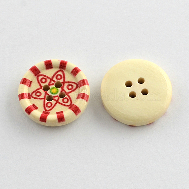 4-Hole Printed Wooden Buttons(BUTT-R032-077)-2