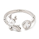 Plastic Pearl Christmas Deer Open Cuff Ring with Cubic Zirconia(RJEW-R139-01P)-1